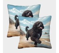 FELASBUID Verspielter Hund Laufen - Gemütlicher Strand Szene Stil Housse Coussin 2 Pièces Kunst Taie d'oreiller Décor Confortable Housses Coussins Salon pour Chambre Famille 50x50cm