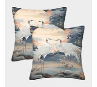 FELASBUID White Cranes-Asian Ink Painting Style Housse Coussin 2 Pièces Available All Seasons Taie d'oreiller Décorative Taies d'oreiller pour Salon Maison De Campagne 50x50cm