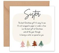 Felbridge Studio - Carte de Noël pour sœur - Cartes de Noël familiales - Carte de Noël pour sœur - Avec poème - De la part de Brother Sister Step - Grand cadeau fantaisie de luxe spécial 2022 - 14 cm