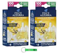 Felce Azzurra Aria Casa Lot de 2 désodorisants d'intérieur Vanille et Monoi Refil 20 ml + porte-clés Beni Culinari