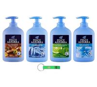Felce Azzurra Lot de 4 savons liquides sapone de 300 ml - 4 parfums différents - Idéal pour les mains et le visage + porte-clés Beni Culinari