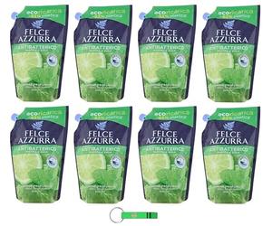 Felce Azzurra Lot de 8 recharges de savon liquide à la menthe et au citron vert 8 x 500 ml - Recharge écologique - 83 % plastique - Savon doux pour les mains avec parfum culte d'Italie + porte-clés