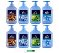 Felce Azzurra Lot de 8 savons liquides sapone de 300 ml - 4 parfums différents - Idéal pour les mains et le visage + porte-clés Beni Culinari