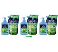 Felce Azzurra Savon liquide à la menthe et au citron vert Lot de 3 recharges de 500 ml + savon 3 x 300 ml Savon pour les mains avec parfum culte d'Italie + porte-clés Beni Culinari gratuit