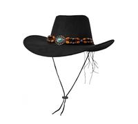Felcia Chapeau de cowboy en paille tissé pour homme et femme, chapeau de cowboy occidental, deux bandes décoratives, H-black, Taille unique
