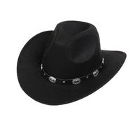 Felcia Chapeaux de cowboy pour femmes et hommes rétro classiques chapeaux de cowgirl chapeaux de soleil à large bord avec bande en cuir, 166-C Noir, Taille unique