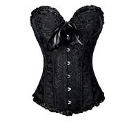 Felcia Corset bustier en satin pour femme - Grande taille - Corset à lacets - Style rétro, S - Noir, M