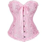 Felcia Corset Bustier Overbust Grande Taille pour Femme Haut en Satin Serrage de Taille Laçage Modelage du Corps Bustier Rétro, V-rose., M