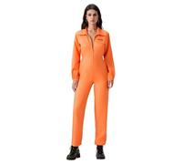 Felcia Costume de prisonnier pour adulte - Combinaison de prisonnier orange - Costume de voleur de condamné - Costume de carnaval et de costumade (C-orange, taille S)