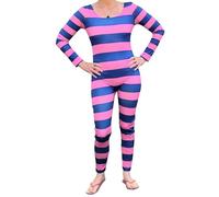 Felcia Costume d'Halloween chat du Cheshire pour femmes - Combinaison rayée rose et violet (rose violet, taille S)