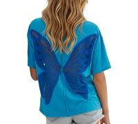 Felcia Haut basique surdimensionné à manches courtes pour femme avec dos papillon, a-bleu, S