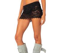 Felcia Mini jupe Y2k en dentelle pour femme - Couleur unie - Taille basse - Transparente - Jupe courte sexy pour sortir - Micro jupe Clubwear