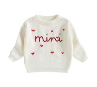 Felcia Mommy and Me Tenues assorties Lettre Cœur Broderie Manches Longues Col Rond Pulls, Enfant blanc, 0-3 mois