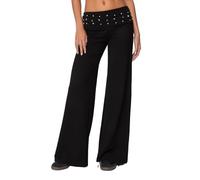 Felcia Pantalon Y2K pour femme - Taille basse - Jambes larges - Style punk - Style décontracté - Pour sortir et faire du yoga, Noir , S