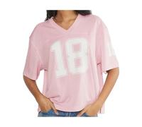 Felcia T-shirt de basketball Y2K à manches courtes pour femme avec col en V, imprimé de numéros, ample, jersey Blokecore, esthétique, streetwear, Rose J, M