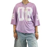 Felcia T-shirt de basketball Y2K à manches courtes pour femme avec col en V, imprimé de numéros, ample, jersey Blokecore, esthétique, streetwear, L