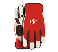 FELCO 702M Gants de travail avec cuir rouge/blanc (taille M, paume + doigts en cuir, dos en spandex, matériau respirant, 1 paire de gants de jardin)