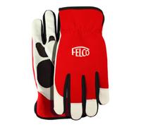 FELCO 702XL Gants de travail en cuir rouge/blanc (taille XL, paume + doigts en cuir, dos en Spandex, matériau respirant, 1 paire de gants de jardin)