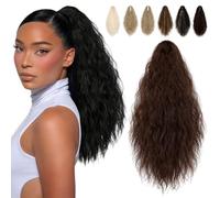 FELENDY Extensions queue de cheval avec griffe de 45,7 cm cheveux bouclés ondulés moelleux extensions queue de cheval avec clip cheveux synthétiques femme marron moyen