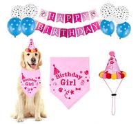 Felenny Chien d'anniversaire Party Set Chien d'anniversaire Bandana Chien d'anniversaire Chapeau Écharpes Drapeau Ballon pour La Fête d'anniversaire Fournitures Décorations (Rose)