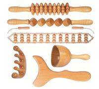 Felenny Kit de massage en bois 6 en 1 pour drainage lymphatique et modelage du corps, kit professionnel de madérotérapie, avec rouleau de fascia, planche Gua Sha et corde de massage pour un traitement