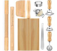 Felenny Lot de 11 outils à pâtes pour gnocchi - Rouleau à pâtisserie en bois et planche à gnocchi - Avec tampon à raviolis et presse à raviolis - Kit complet de pâtes italiennes pour pâtes maison