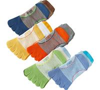 Felenny Lot de 5 paires de chaussettes de sport à orteils pour enfant - Chaussettes de sport colorées en coton respirant - Bleu foncé, bleu ciel, orange, jaune, vert