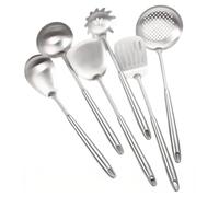 Felenny Lot de 6 ustensiles de cuisine en acier inoxydable - Spatules - Louche - Cuillère - Serveur à spaghettis