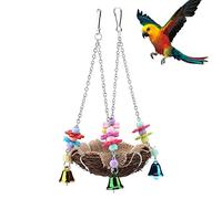 Felenny Nid de Rotin Naturel Nid D'oiseau Suspendu Jouet avec Cloches Balançoire Multifonctionnelle pour Oiseaux Perche Debout Hamac Cage Jouet Adapté pour Perroquet Cockatiel Perruche