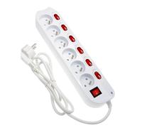 feletec Bloc multiprise 6 Prises avec interrupteurs individuels, adapté pour Un Montage Mural, Câble de 1,5 mètre, 230V 16A 3500W