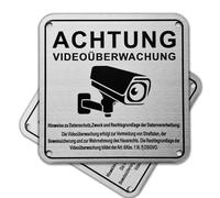 Felexdo Panneau de vidéosurveillance, autocollant, en aluminium brossé, avec DSGVO, 10 x 10 cm, pour l'intérieur et l'extérieur, avec zone de sécurité, terrain, vidéosurveillance, terrain