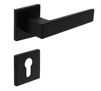 FELGNER Jeu de poignées GARDA pour cylindre profilé | panneau de porte moderne de haute qualité poignées de porte ferrure de porte rosace pour portes intérieures portes de chambre | noir mat