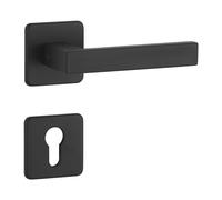 FELGNER Poignée de porte Parma pour cylindre européen | design moderne de haute qualité - poignées de porte carrées - poignées de porte | pour portes intérieures | avec rosaces | Noir mat