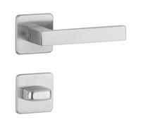 FELGNER Poignée de porte Parma pour salle de bains et WC | design moderne | poignées de porte | garniture de porte pour portes de salle de bains | avec rosaces et verrou avec indicateur | nickel mat