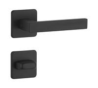 FELGNER Poignée de porte Parma pour salle de bains et WC | design moderne | poignées de porte | garniture de porte pour portes de salle de bains | avec rosaces et verrou avec indicateur | Noir mat