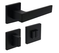 FELGNER set de poignées GARDA pour salle de bain & WC | Panneau de porte moderne et de haute qualité, garniture de poignée de porte, ferrure de porte, rosace pour portes intérieures | noir mat
