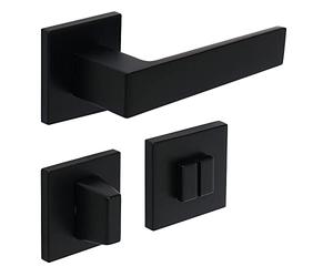 FELGNER set de poignées GARDA pour salle de bain & WC | Panneau de porte moderne et de haute qualité, garniture de poignée de porte, ferrure de porte, rosace pour portes intérieures | noir mat