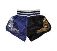 Felicafie Short de boxe thaïlandais pour homme et femme - Short de combat respirant - Taille élastique - En polyester - Pour arts martiaux - Taille L - Noir + bleu