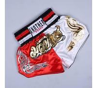 Felicafie Short de boxe thaïlandais pour homme et femme - Short de combat respirant - Taille élastique - En polyester - Pour arts martiaux - Taille XL rouge + blanc
