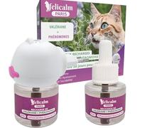 FELICALM Diffuseur Chat Valériane + Phéromones sans Odeur- Double Action Apaisante, 2 Recharges 60 J de Calme