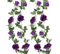 Felice Arts Lot de 2 guirlandes de Roses artificielles Violettes foncées de 2 m à Suspendre pour Mariage, Centre de Table, Arrangement, fête prénatale, tipi Miroir