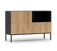 Felicia - buffet bas - effet bois et noir - 1 porte, 1 tiroir et 1 niche - 120 cm - Bois / Noir