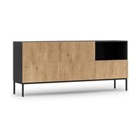 Felicia - buffet bas - effet bois et noir - 2 portes, 1 tiroir et 1 niche - 180 cm - Bois / Noir