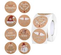 Feliciay 500 pièces Gommettes Noël, 2.5cm Autocollants D'étiquettes en Papier Kraft,Kraft Rond Autocollants de Noël,pour les enveloppes de cartes de sacs-cadeaux de fête de Noëll