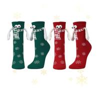 Feliciay Lot de 2 paires de chaussettes pour couple tenant la main, mignonnes et amusantes en 3D tenant la main, tube moyen avec yeux, chaussettes d'amitié pour homme et femme, Noël 1, 34-42