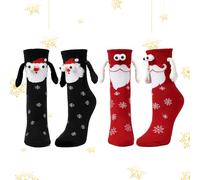 Feliciay Lot de 2 paires de chaussettes pour couple tenant la main, mignonnes et amusantes en 3D tenant la main, tube moyen avec yeux, chaussettes d'amitié pour homme et femme, Noël 3, 34-42