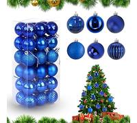 Feliciay Lot de 36 Boules de Noël Assorties avec Pendentif incassable pour Sapin de Noël Décoration à Suspendre pour fête de Mariage (Bleu Roi, 4 cm)