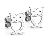Felicidade Boucles d’Oreilles Hibou avec Cœur en Acier Inoxydable Argenté - Symbole de Sagesse, Protection & Intuition - Bijou Spirituel Élégant & Intemporel pour Femme - Idée Cadeau Symbolique
