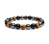 Felicidade Bracelet 3 pierres œil de tigre hématite onyx Pierres Naturelles Perles de 8mm Pierres fines et Précieuses Homme Bijoux Minéraux Cadeau Protection Lithothérapie Anniversaire bien-être
