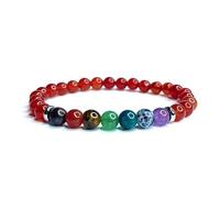 Felicidade Bracelet 7 Chakras avec Cornaline - Pierres Naturelles Fines & Authentiques 6MM - Bijou Énergétique & Spirituel - Harmonie, Vitalité & Bien-Être - Bracelet Femme & Homme - Idée Cadeau